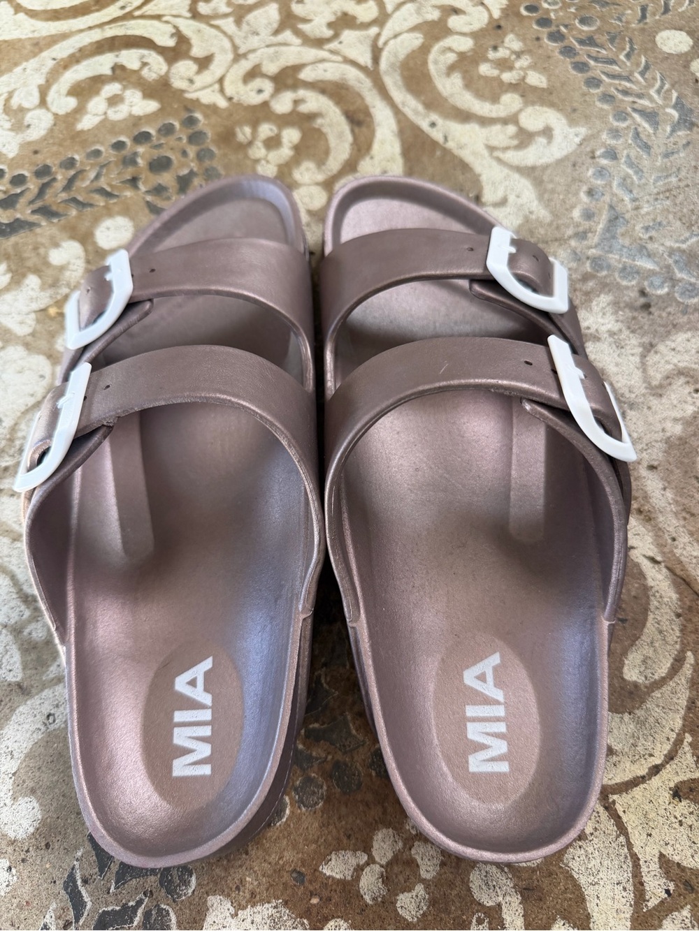 MIA sz 8 NEW Metallic Rose Bronze Double-Buckle Slides. - Picture 4 of 8